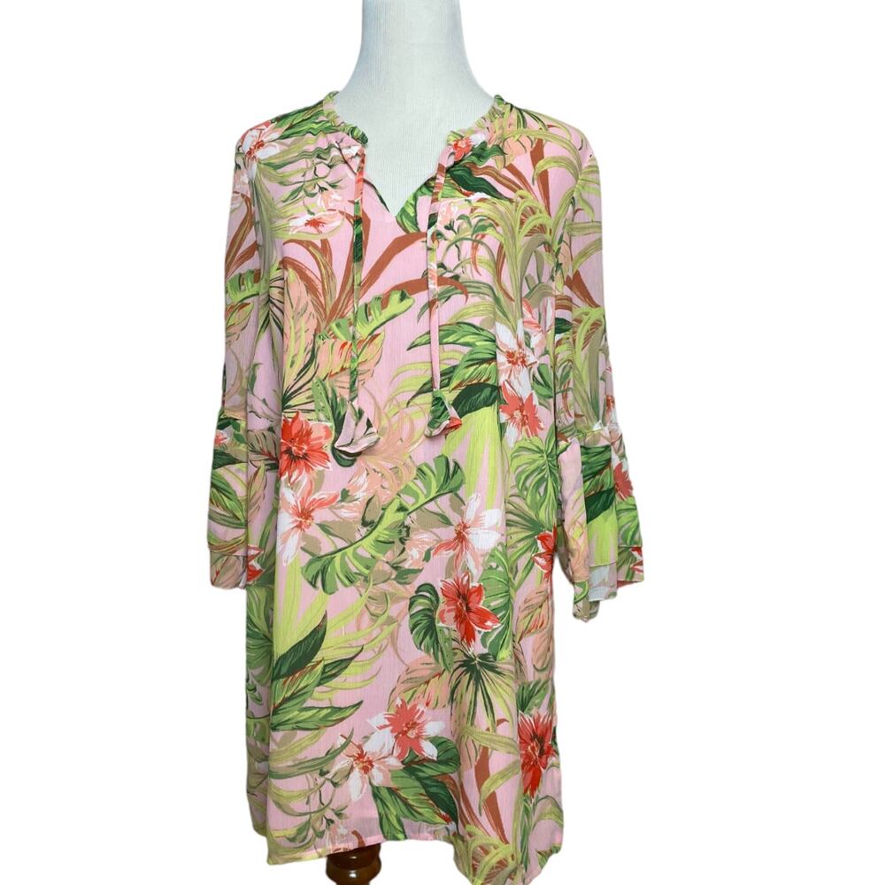 J. Jill Pink Tropical Floral 3/4 sleeve Tunic or Mini Dress Small